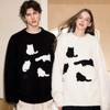 Jacquard Rundhalsad Tröja med Liten Katt för Herrar & Damer - Höst/Vinter Casual Par-tröja Stickad
