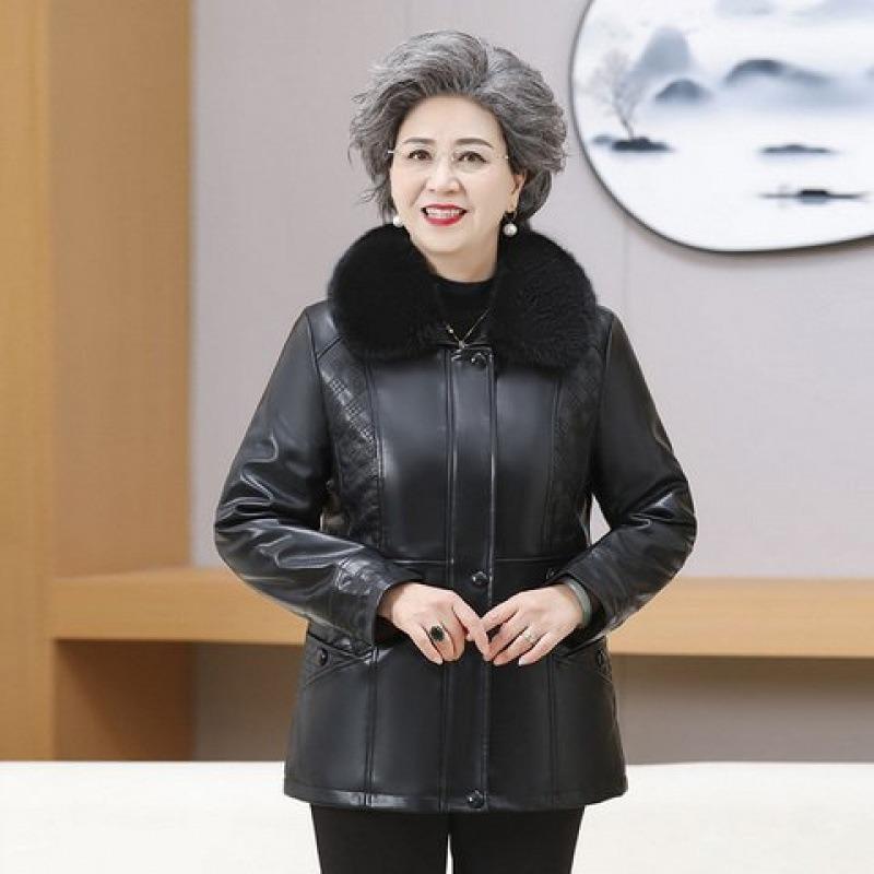 Women's Leather Jacket Women's Autumn and Winter New 0 Leather Jacket Fleece Thickened Leather Cotton-padded Jacket