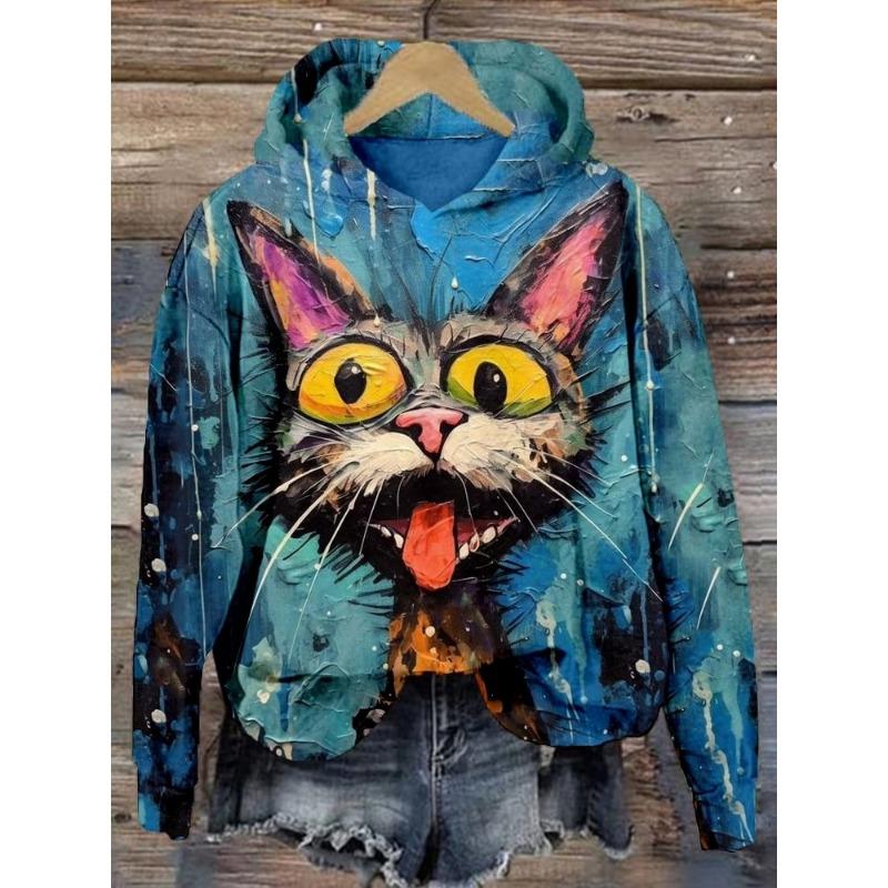 Damen Hoodie 3d Tiere Langarm Damenbekleidung Herbst Hip Hop Mode Street Style Lustiges Hunde Muster Kapuzenpullover