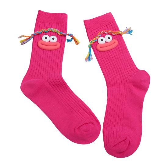 Funny Face Socks Cartoon Crew Socks with Colorful Braids Sausage Lips Cute Silly Socks for Women Girls Birthday Festive Gifts