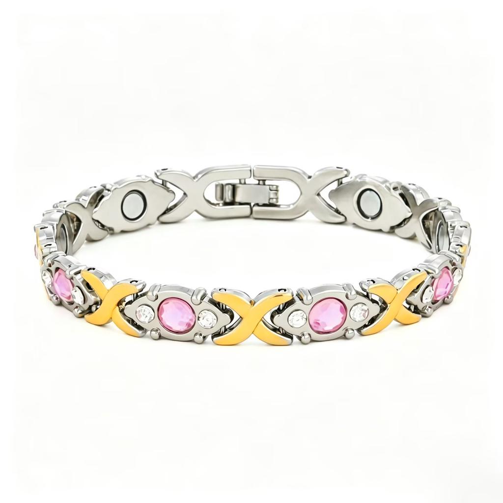 Ladies Detachable Energy Magnetic Bracelet Eco Friendly Rhinestone Adjustable Bangle