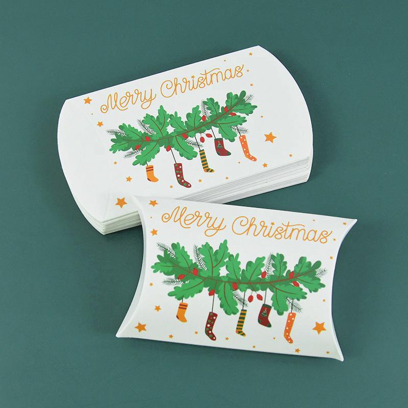 24/12pcs Christmas Pillow Shape Candy Box Merry Christmas Kraft Paper Gift Box Packging Kids Favors Happy New Year Navidad 2025