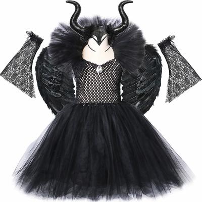 Dziewczęca Czarna Zła Sukienka Tutu Mroczny Cosplay Halloween Dzieci Wymyślne Boże Narodzenie