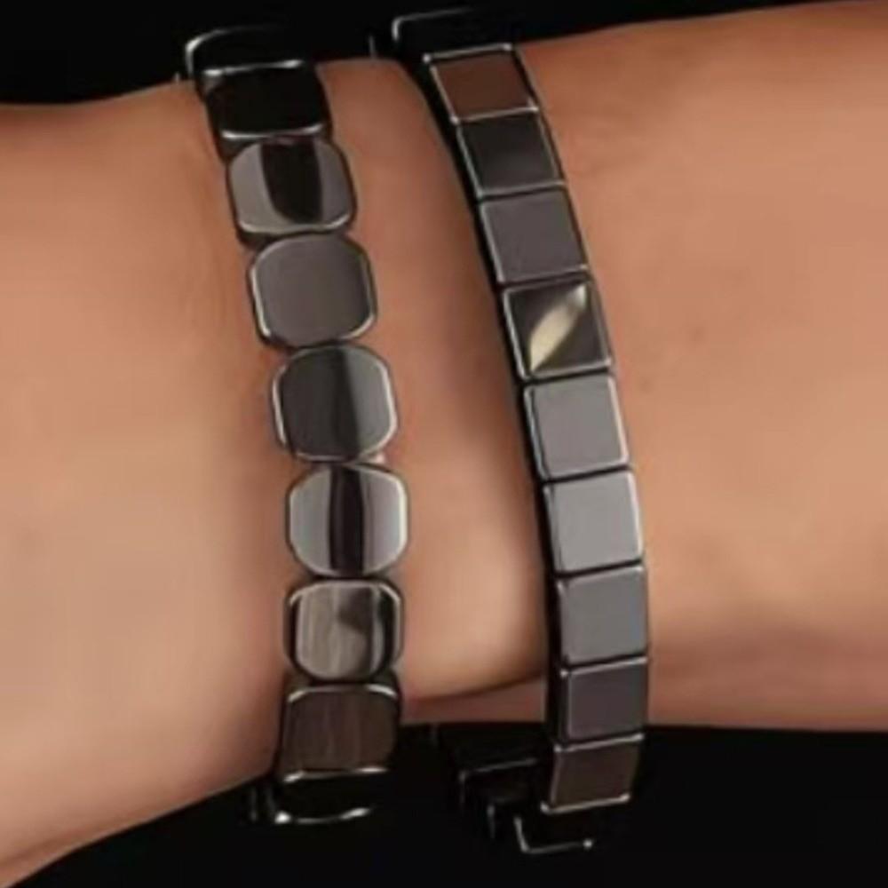 Schmuck Schwarze Gallensteine Armband Elastisch Herren Armreif Quadratische Perlen Armband für Männer und Frauen