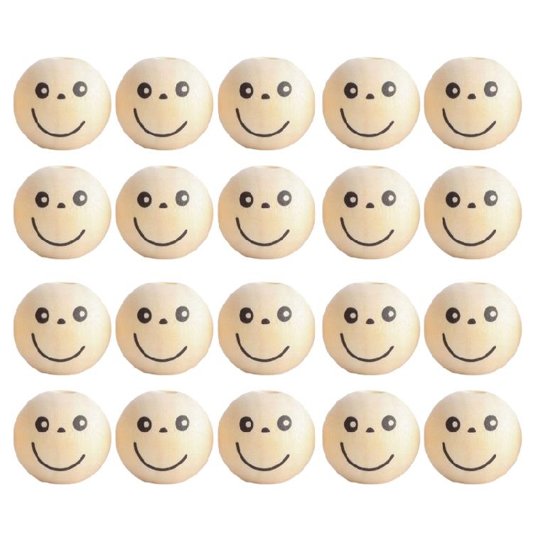 20Pcs Smiles Wooden Beads Natural Wooden Beads Smiles Face Beads for Crafting