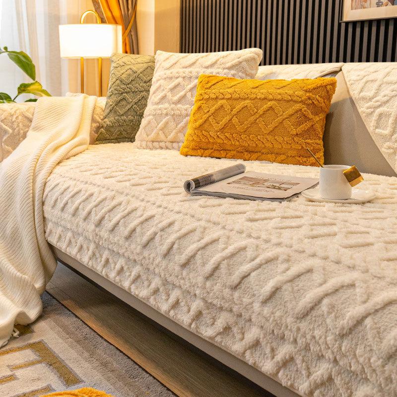 Plush Sofa Cushion Winter Non-slip Seat Cushion Thickened Warm Sofa Cover Simple Modern Winter Sofa Towel