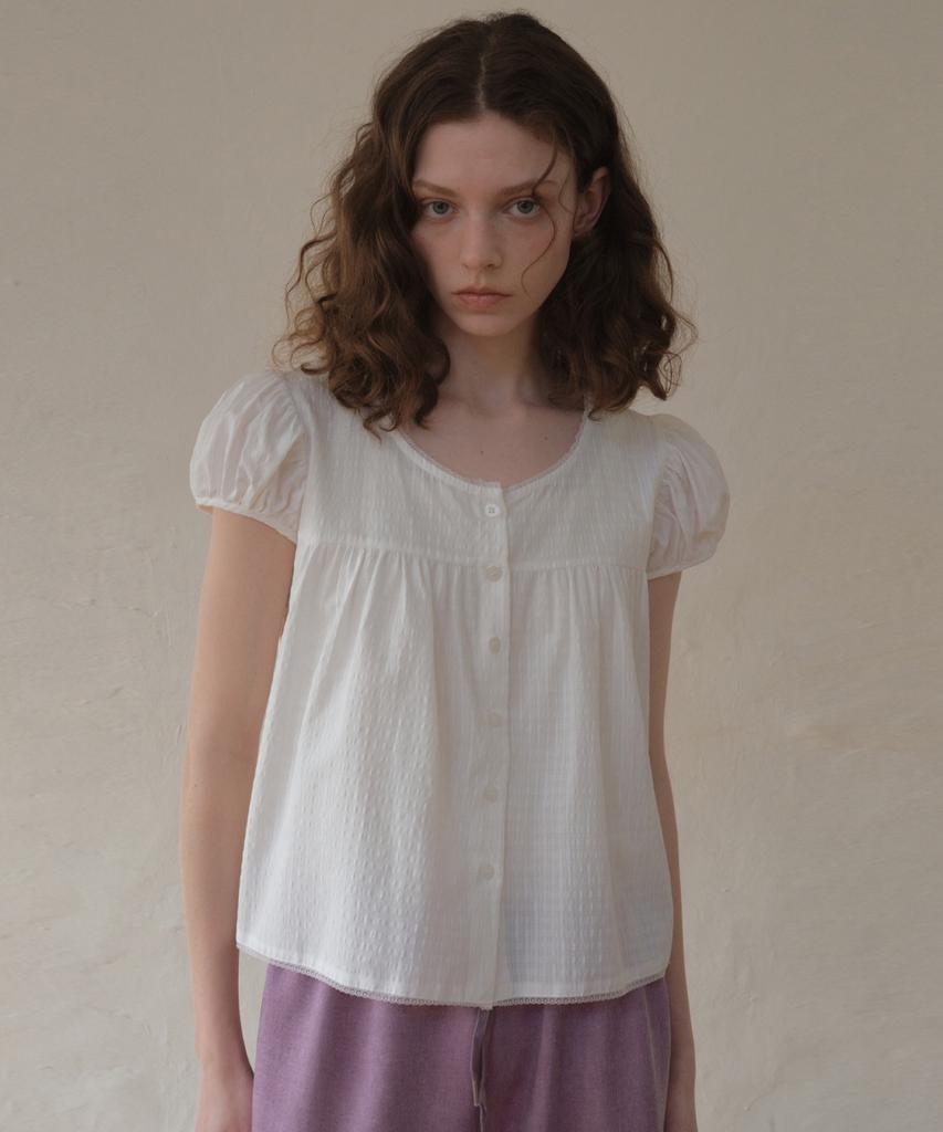 Aueonoseuteljia Fina Check Shirring Blouse_White(O26Bl01)