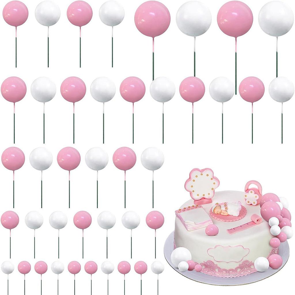 70Pieces Mini Balloon Cake Topper Balls Faux Pearl Balls Cake Picks Baking Decoration for Anniversary Birthday Party Baby Shower