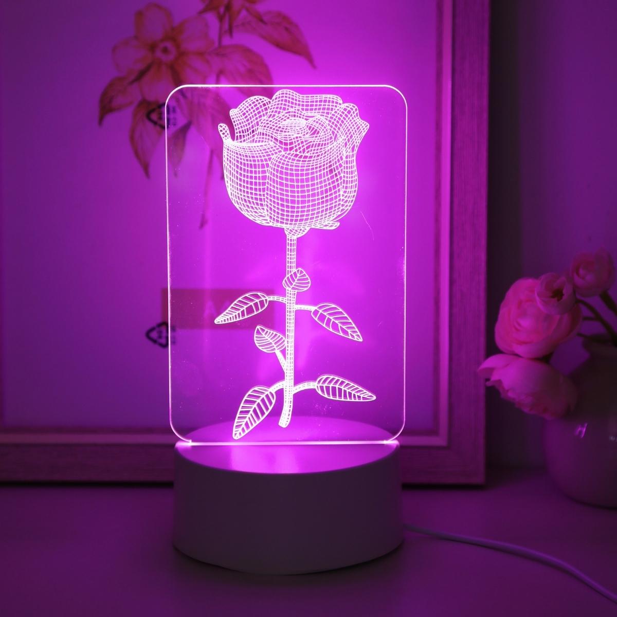 

3D rose illusion night light, USB powered perfect birthday and holiday gift, bedroom desktop decoration night light 0-5W белый