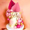 32-teiliges Set rosa Kugeln und Palmenblätter als Kuchendekoration im Boho-Stil für Hochzeiten und Geburtstage
