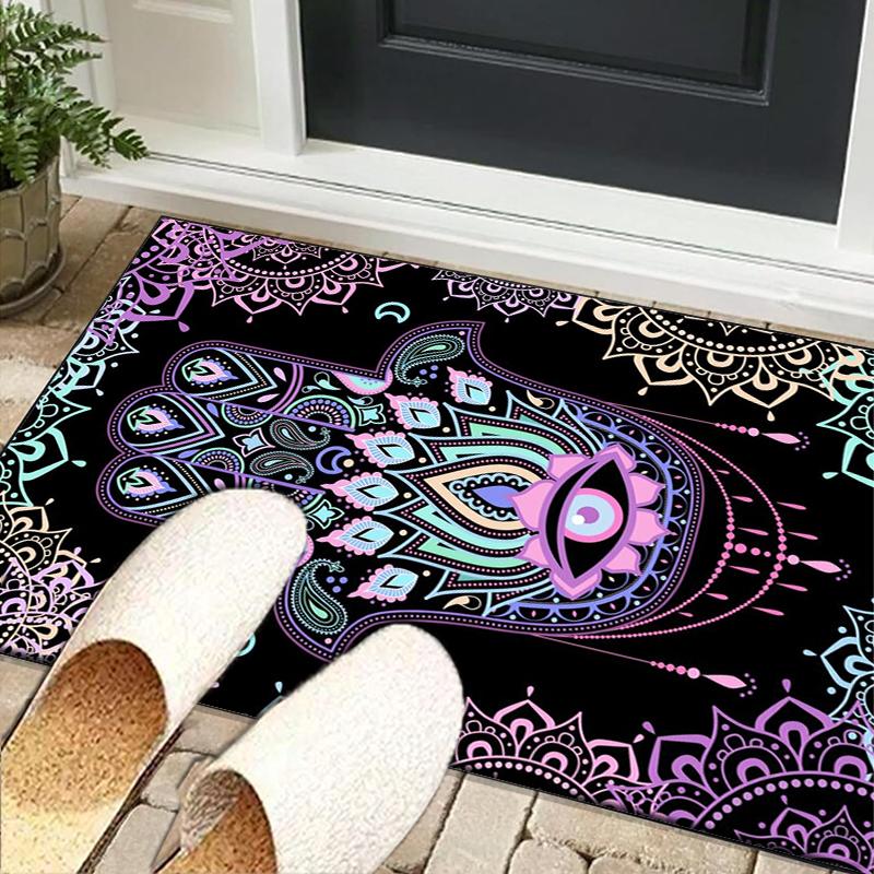 Colorful Hamsa Mandala Pattern Office Rug Chair Mat, Entryway Carpet, Suitable for Front Door, Bedroom, Living Room, Desk, Holiday Gift