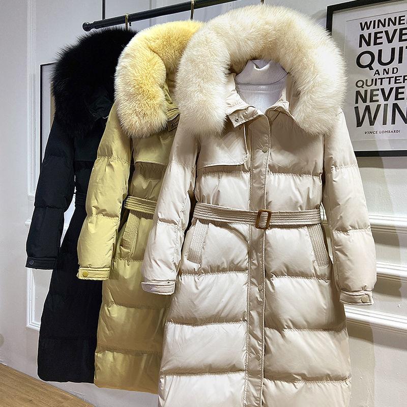 Реальный Fox Fur Collar Down Куртка женщины Зима Теплый длинный капюшон вниз пальто – купить по низким ценам в интернет-магазине Joom