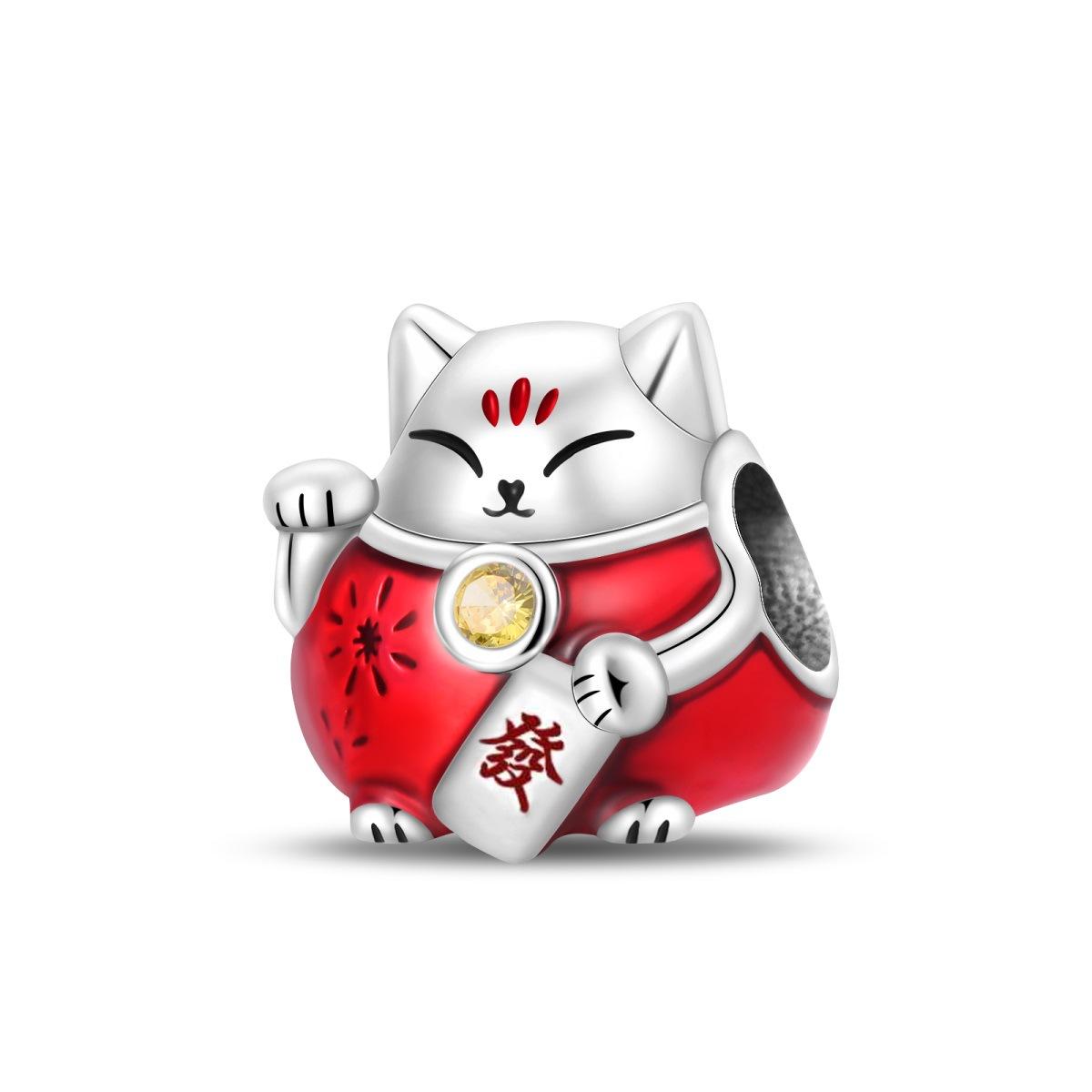 

Lion Dance Red Lantern Lucky Cat Подвеска Бусины Медь Посеребренная