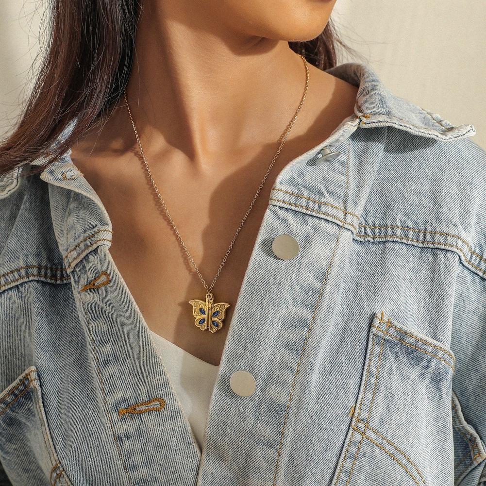 Open Locket Butterfly Pendant Necklace Birthday Party Jewelry I Love Heart Accessories