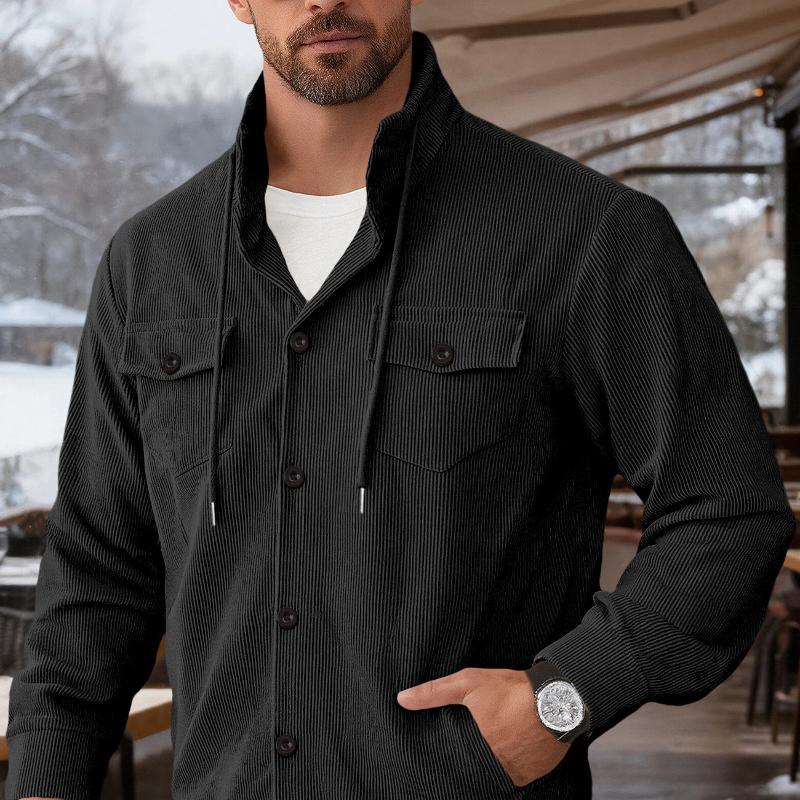 Men s New Autumn Winter American Retro Workwear Corduroy Lapel Long Sleeve Jacket S чёрный