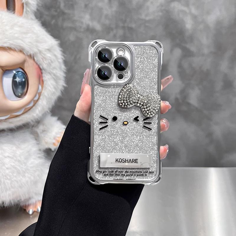 Meow bow doll is suitable for Apple 16 mobile phone case 15promax four-corner lanyard 13 transparent silicone 14 women