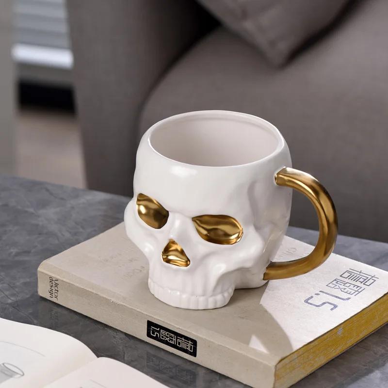 1Pc 580ML 600ML Porcelain White Black Skull Coffee Cup Beer Mug Drinkware For Juice Milk Ceramic Soup Bowls Halloween Gift