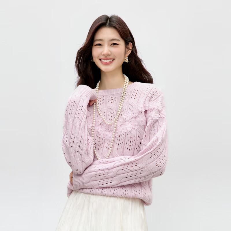 

Qiushui Yiren Elegant Hollow Floral Knit Top XL