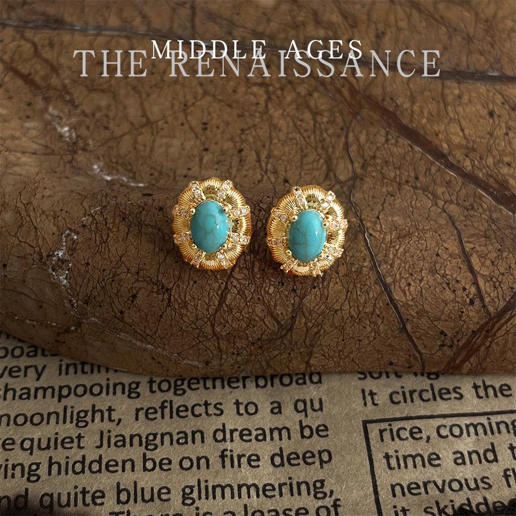 Synthetic Turquoise Earrings Collection Literary Retro Ethnic Style Earrings Women