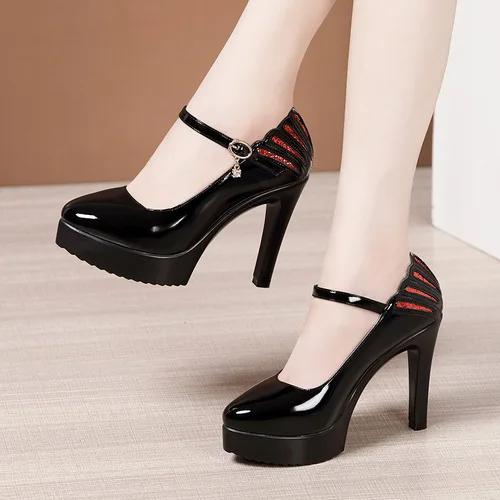 

Small Size 32-43 Shallow Block High Heels Shoes Genuine Leather Mary Janes Women 2026 Fall Thick Bottom Platform Pumps Model 43