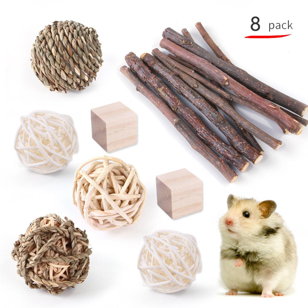 Wooden Hamster Toy Grass Ball Set Bite-resistant Molar Cleaning Tooth Toys Interactive Games Props Pet Supplies For Rabbit Guinea Pig