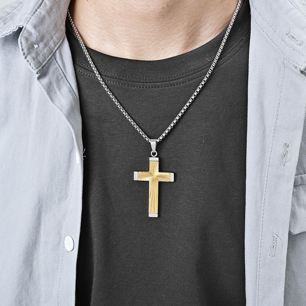 Hip Hop Style Refracted Light Titanium Steel Cross Necklace Mens Personality Niche Pendant Accessories