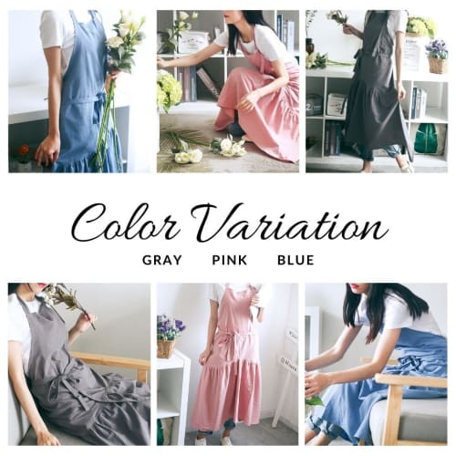 LINAXYZ Mermaid Apron Dress, Cotton and Linen, Lightweight, Nordic Style, Flared, Ribbon, Adjustable, Long, Tall, Fishtail, 2-Way, Perfect for Cafes,