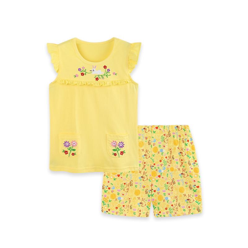 European Rabbit Embroidery Girls Summer Shorts & Top Set 115cm - 5 Years