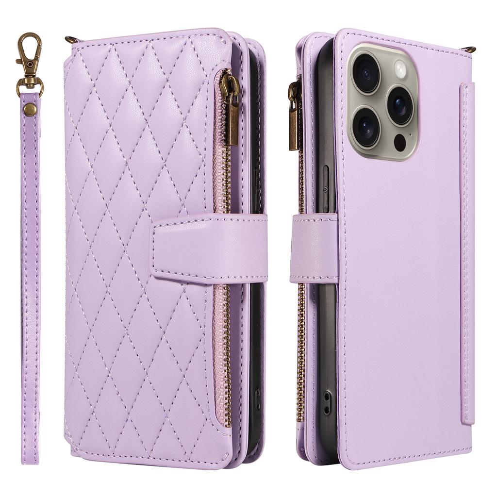 For iPhone 16 Pro Leather Case with Card Holder,RFID Blocking Wallet Phone Cover Rhombus Pattern