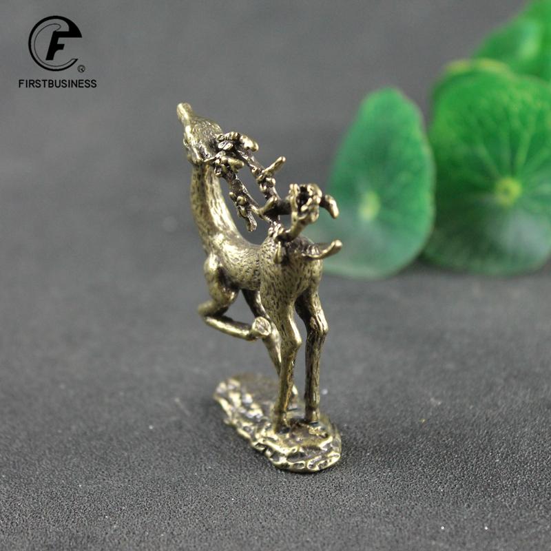 Antique Copper Sika Deer Statue Vintage Home Desktop Decorations Toy Ornaments Crafts Accessories Metal Brass Animal Figurines