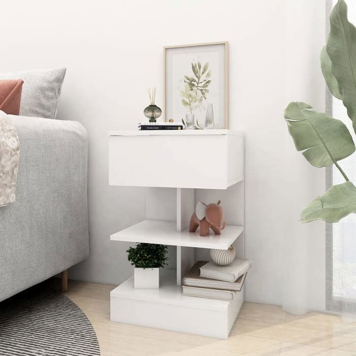 Table de chevet - Maison Exclusive - Blanc - Bois d’ingénierie - 40 x 35 x 65 cm