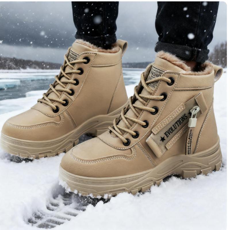 

Снежные ботинки для мужчин и женщин Модные и теплые Толстые хлопковые ботинки Водонепроницаемые На шнуровке Средняя голень Хлопковые ботинки 45 коричневый