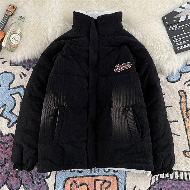 Herfst omkeerbare corduroy jas met opstaande kraag - Trendy Japanse stijl, losse pasvorm, warme pluche voering, casual bovenkleding.