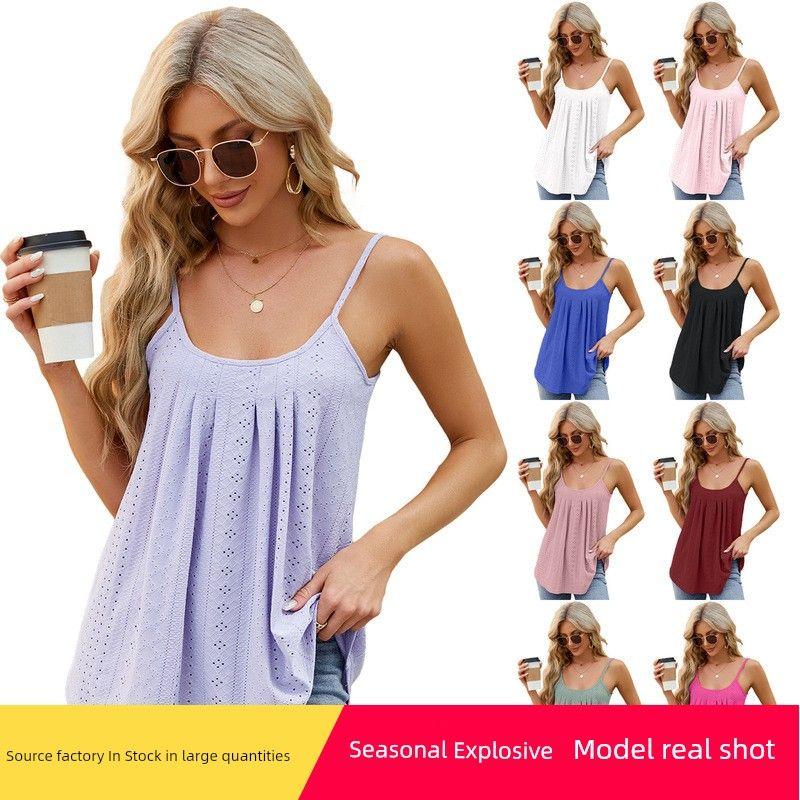 

2025 T-shirt Sleeveless Camisole Hollowed out U-neck Vest Blue L