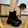 Thick-soled Medium Leather Boots Women's Autumn and Winter 2025 New Muffin Shoes Popular Fashion Short Boots Women's Thin Elastic Boots