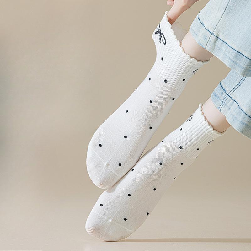 Women's Summer Thin Boat Socks, Women's Summer Ballet-style Bow Polka Dot Breathable Short Socks