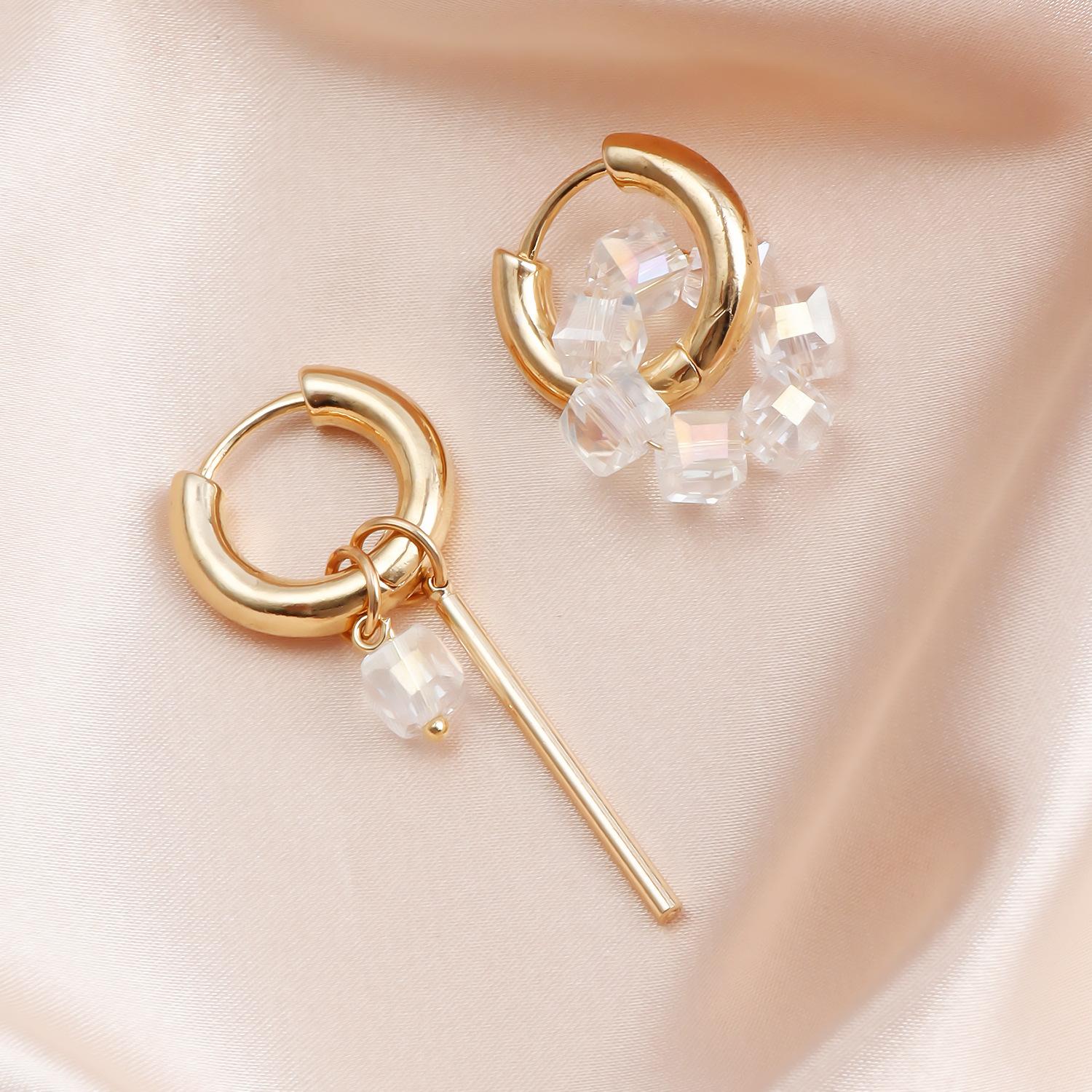 Прозрачные белые квадратные металлические серьги с хрустальными бусинами, геометрические длинные асимметричные серьги