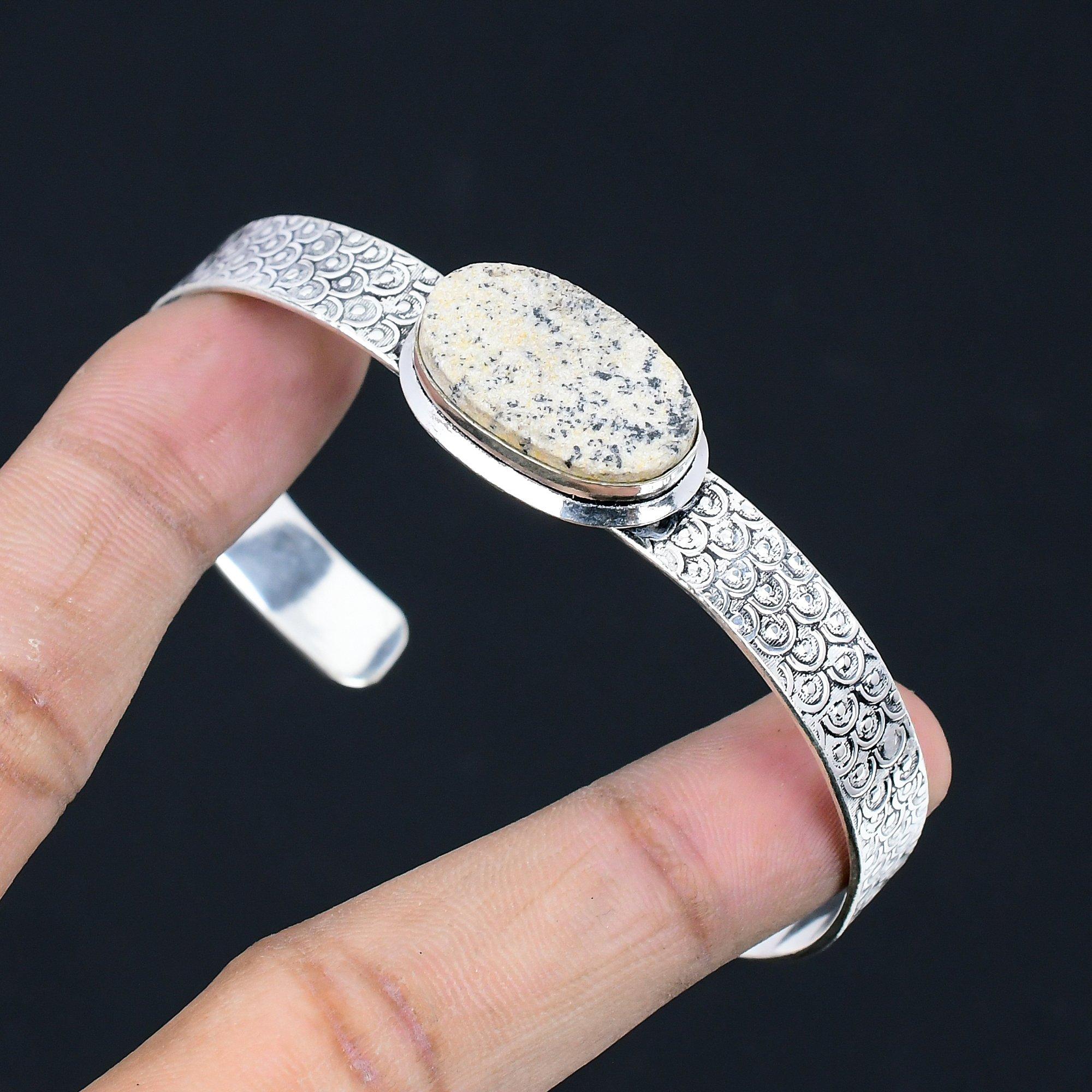 

Womens day Sale Oval Psilomelane Dendrite Stone Bangle Bracelet Sterling Silver Adjustable