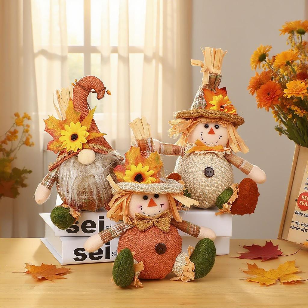 Thanksgiving Harvest Sunflower Scarecrow Plush Doll Decor