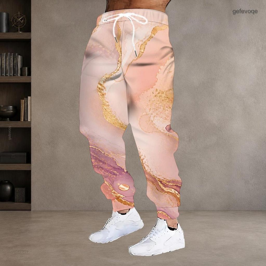 Men S Plus Size Blue Gold Printed Drawstring Waist Side Pockets Cuffed Ankle Jogger Pants