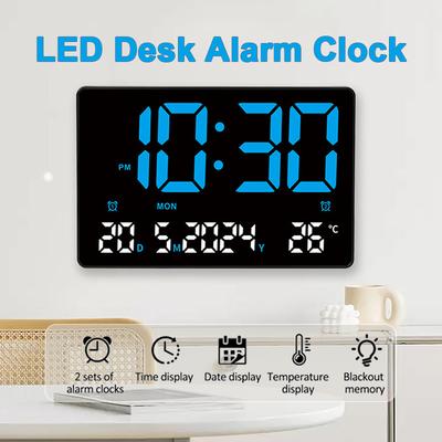 Digitale Wanduhr Wecker 12H/24H Datum Temperatur Woche Zwei Alarmsätze Schreibtischwecker Stecker Kleine Uhr für Schlafzimmer