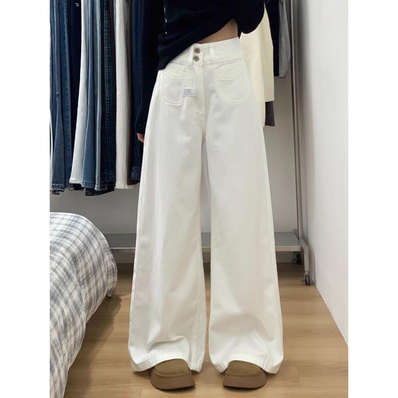 White Jeans for Women, New Spring Style, Plus Size for Chubby Girls, Pear-Shaped Body, High-Waisted, Slimming, Loose Wide-Leg Pants