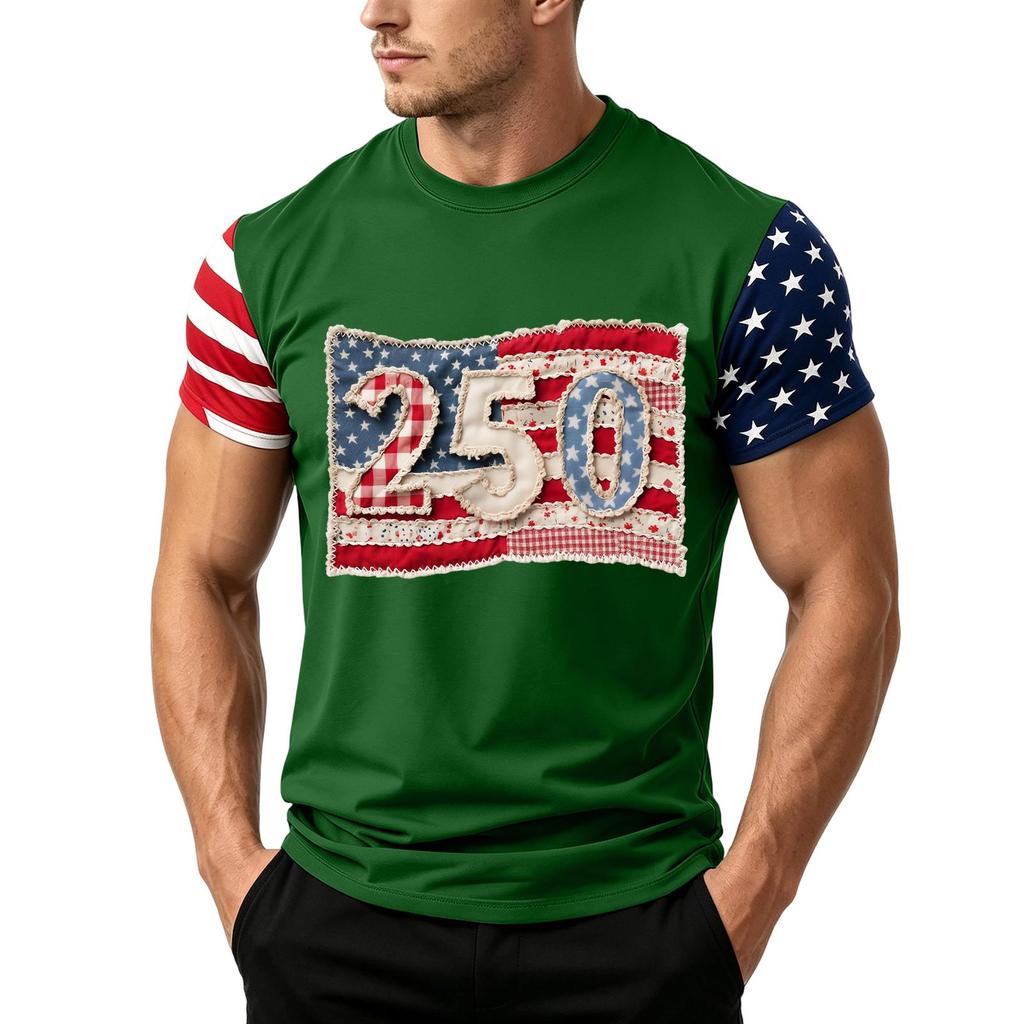 Men's Independence Day Flag Print Short Sleeve T-Shirt, Loose Casual Daily Summer Tops