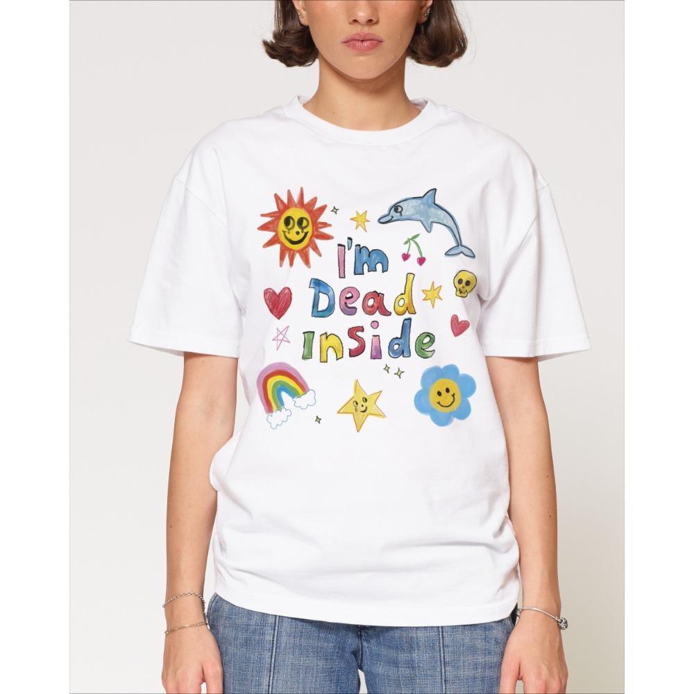 Im Dead Inside Tshirt Unisexs Unisexs Cute Doodle Graphic Tee Colorful Happy Sad Streetwear Short Sleeve Casual Oversized Top