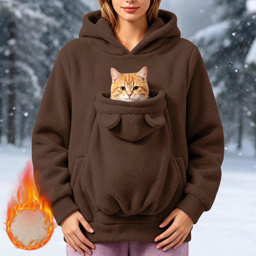 Women's Pet Pocket Hoodie, Long Sleeve Pullover Sweatshirt for Dog and Lovers