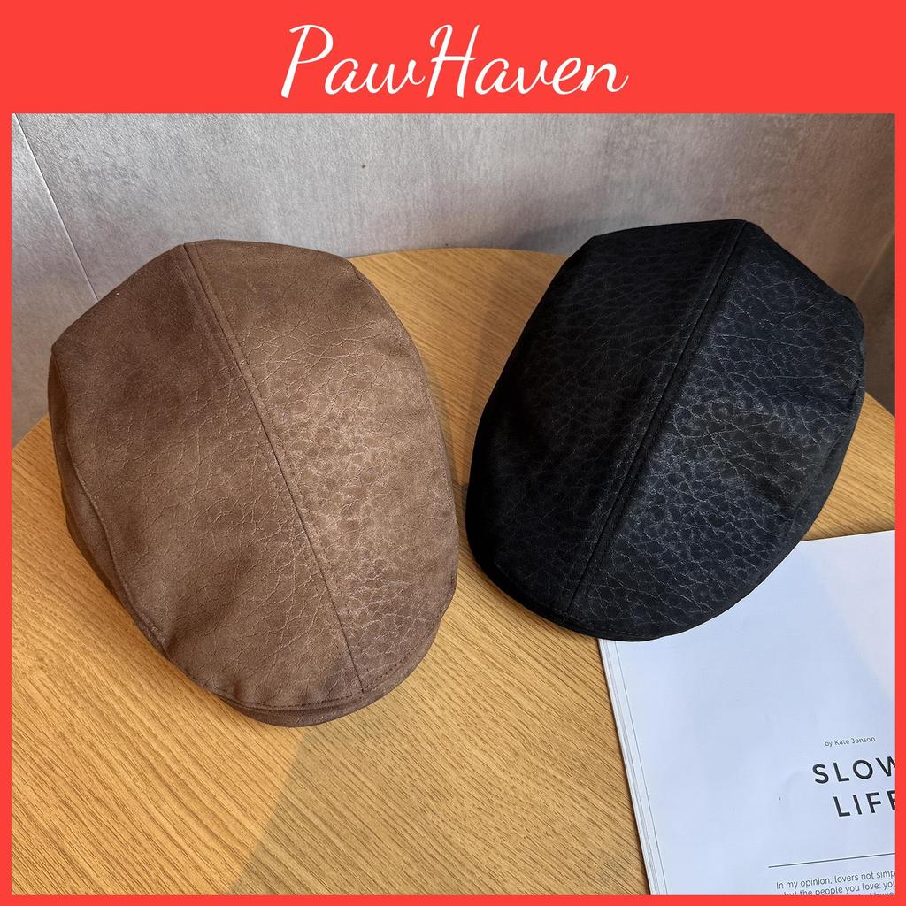 Simple Suede Beret With Solid Color Design For Windproof Warm Winter Wear