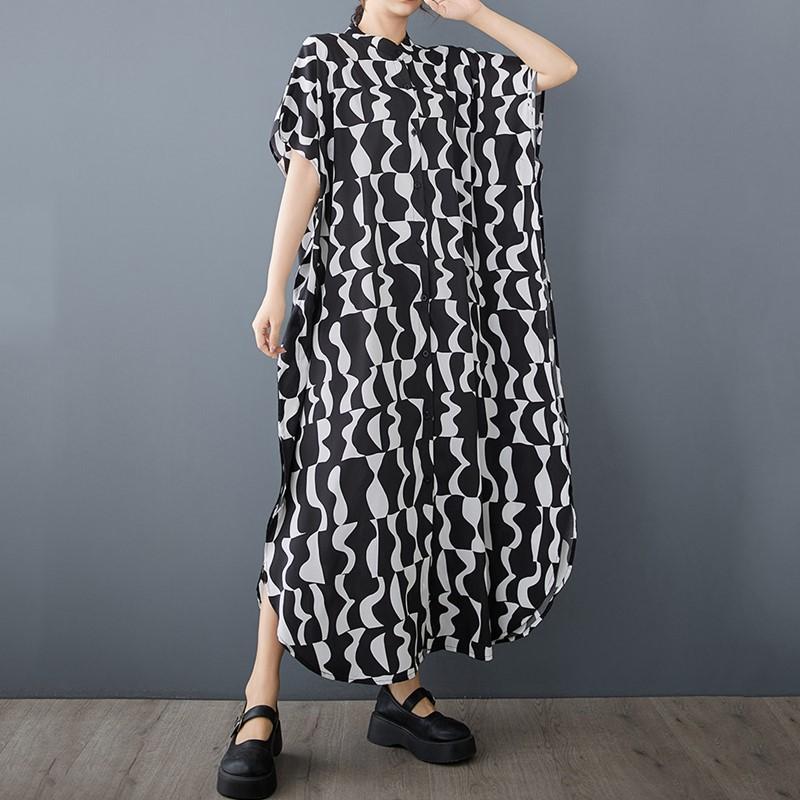 Short Sleeve Plus Size Vintage New In Dresses for Women Casual Loose Long Summer Shirt Dress