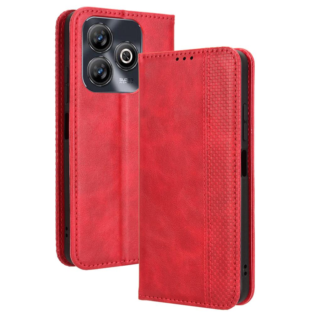 

For ZTE Blade A75 4G Leather Case Wallet Stand Retro Texture Phone Cover Red