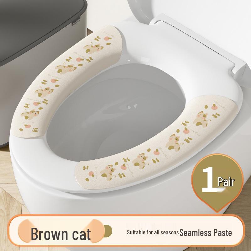 Cute Cartoon Washable Flannel Toilet Seat Pad with Adhesive and Electrostatic Adsorption