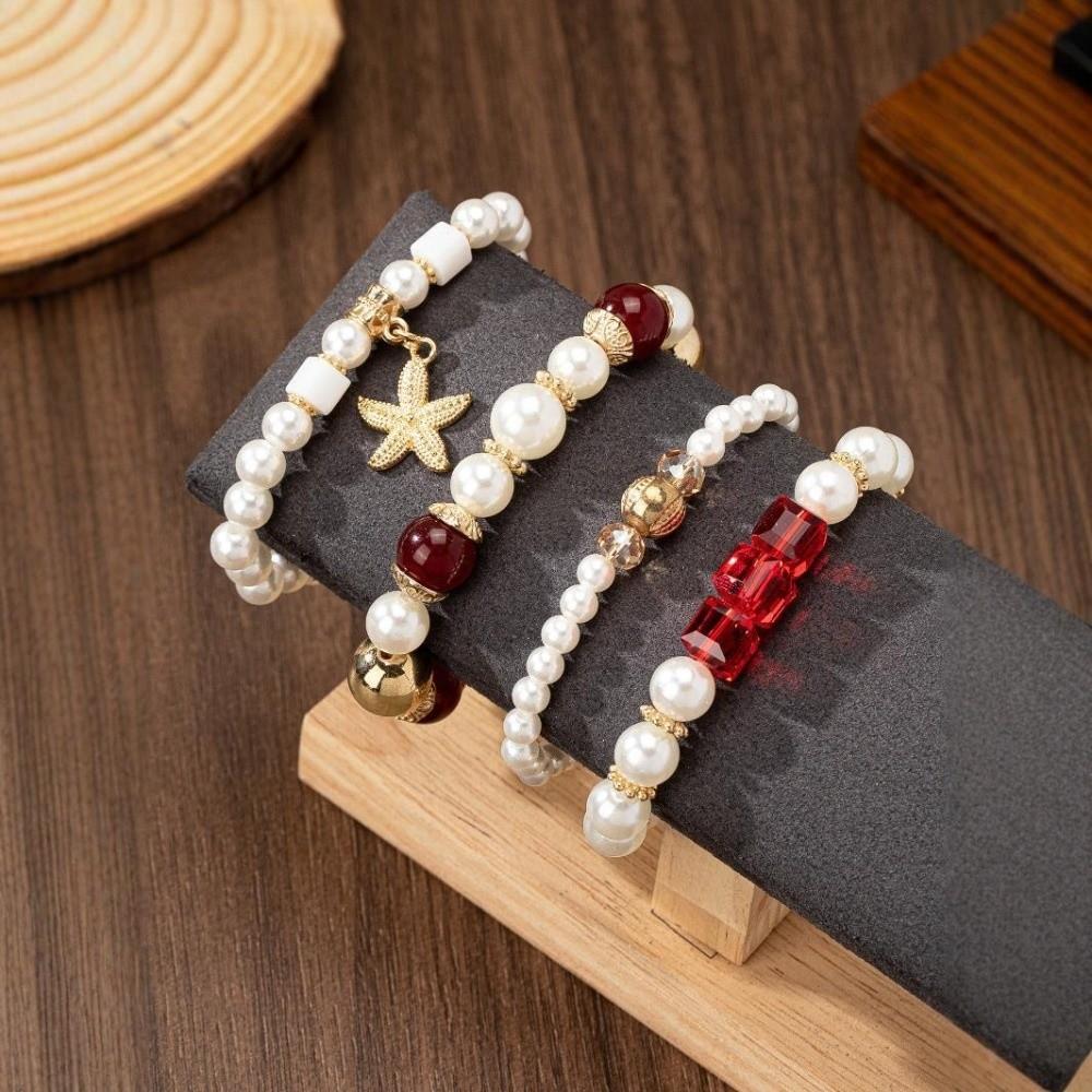 4pcs/set Ethnic Style Simulated Pearl Bracelets Multilayer Hand Chain Summer Accessories